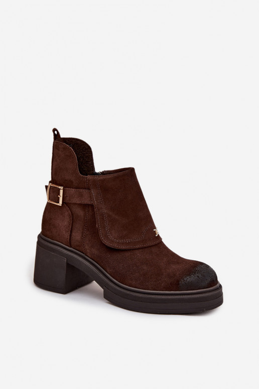 Ankle boots from natural suede lined Zazoo 1156 chocolate