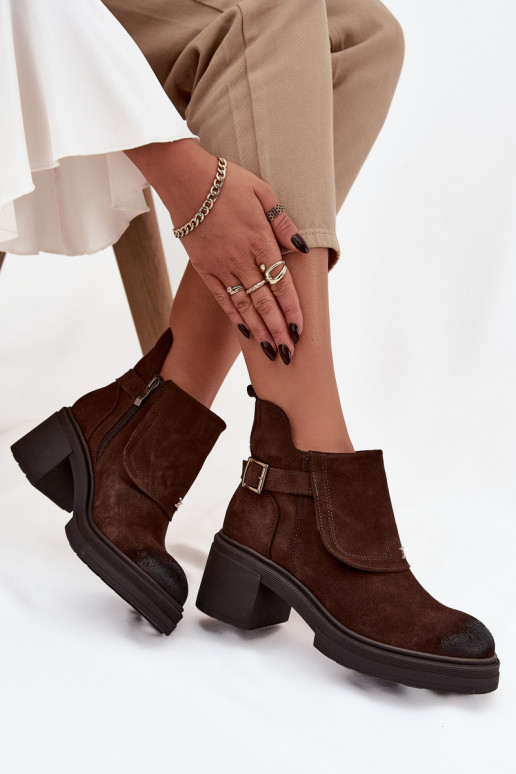 Ankle boots from natural suede lined Zazoo 1156 chocolate
