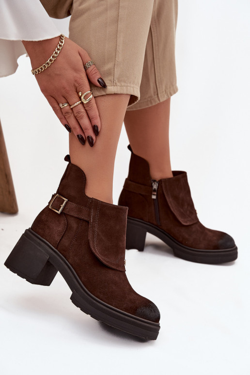 Ankle boots from natural suede lined Zazoo 1156 chocolate