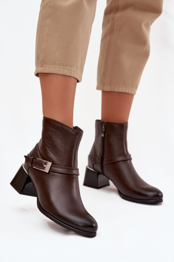 Leather Women's Boots with Heel with Buckle Zazoo 60562 Chocolate 2