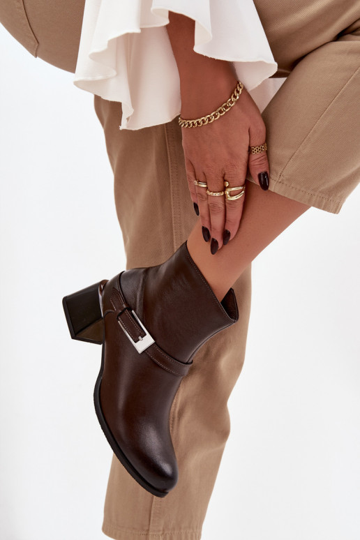 Skórzane Botki Damskie Na ObcasiewithKlamrą Zazoo 60562 Czekoladowe