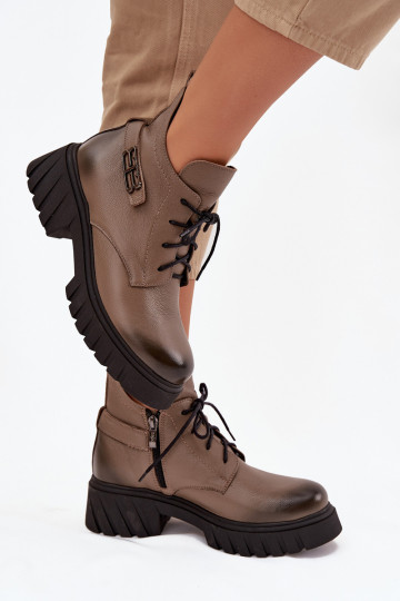 Zazoo 60483 Women's Leather Ankle Boots With Low Shaft Insulated Beige