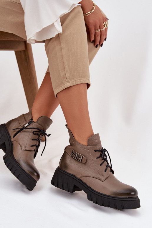 Zazoo 60483 Damskie Skórzane BotkiwithNiską Cholewką Ocieplane Ciemnobeżowe