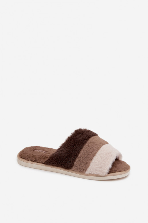Furry Women's Slippers With Stripes Brown Tahlisse