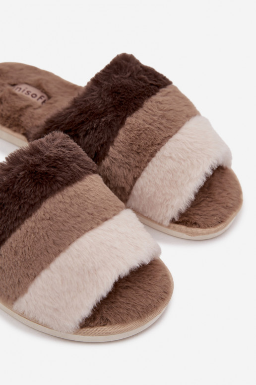 Furry Women's Slippers With Stripes Brown Tahlisse