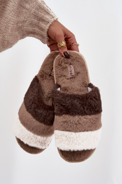 Furry Women's Slippers With Stripes Brown Tahlisse