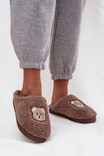 Women slippers with fleece type lamb and teddy bears chocolate Temiena 2