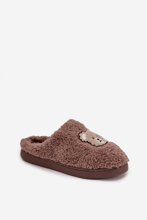 Women slippers with fleece type lamb and teddy bears chocolate Temiena