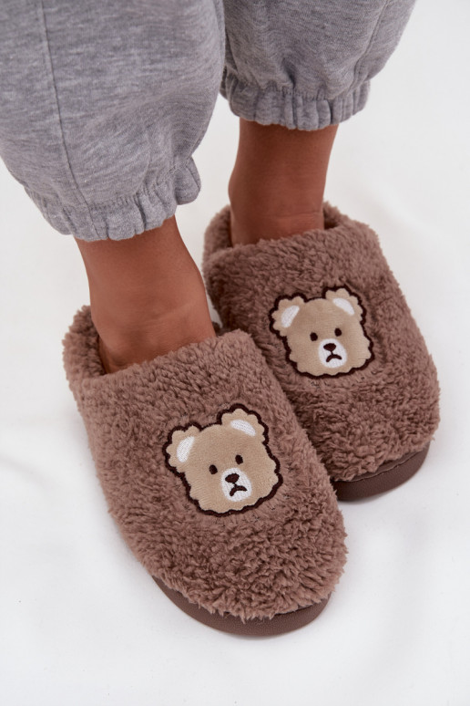 Women slippers with fleece type lamb and teddy bears chocolate Temiena