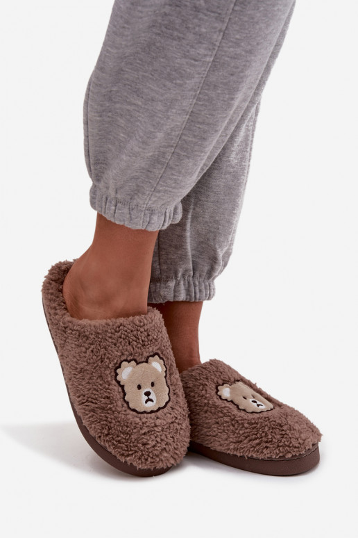 Women slippers with fleece type lamb and teddy bears chocolate Temiena
