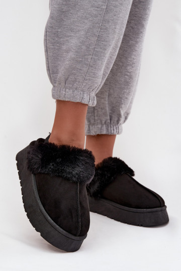 Women's slippers on platform with fur black Linaris 2