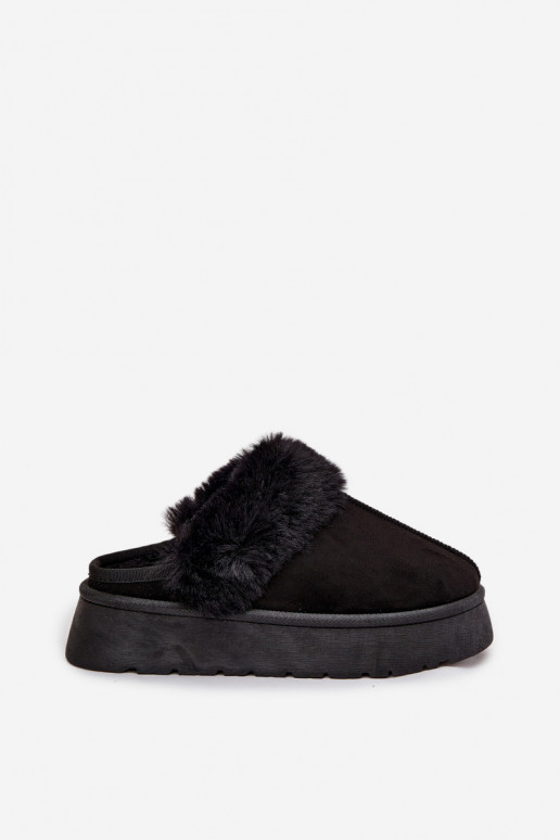 Women's slippers on platform with fur black Linaris