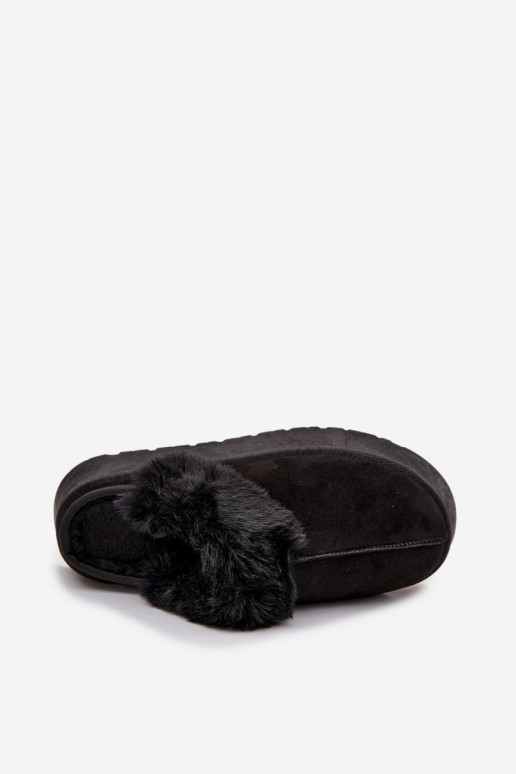 Women's slippers on platform with fur black Linaris