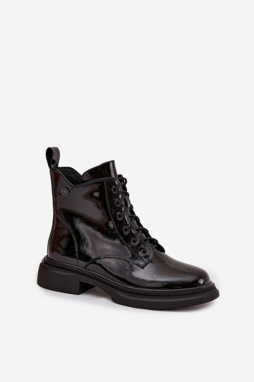 Leather Patent Ankle Boots Lined Black Gisella