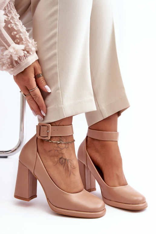 Stiletto Heels with Buckle Beige Idovana