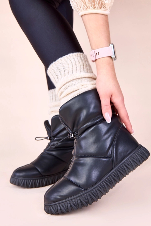 Czarne śniegowce skóra naturalna ze...