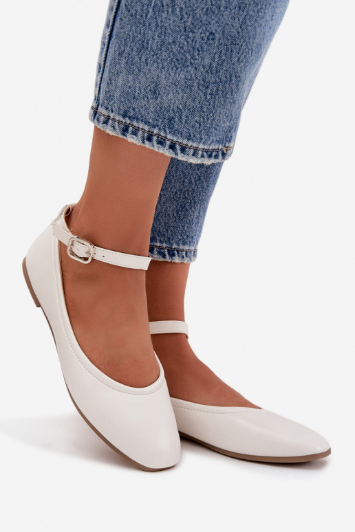 Women's Ballerinas With Strap And Clasp White Janelor
