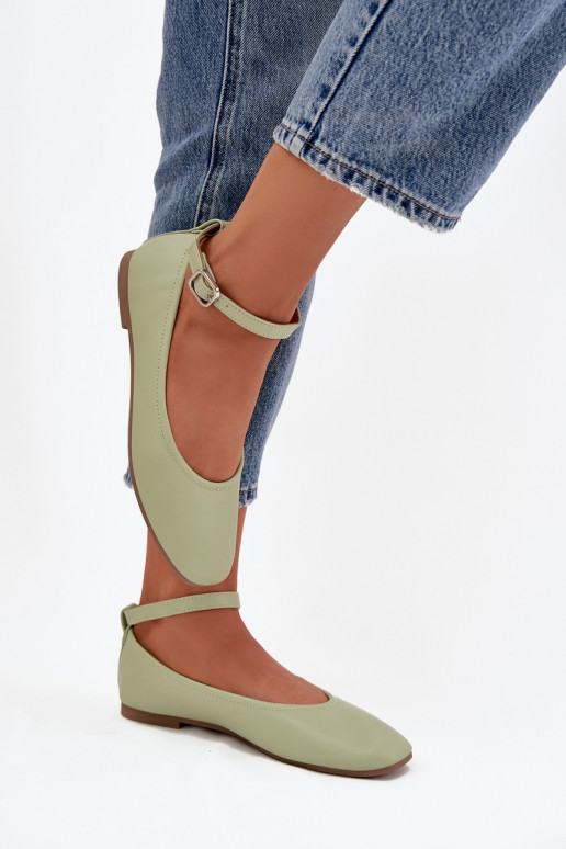 Women's Ballerinas With Strap And Clasp Green Janelor