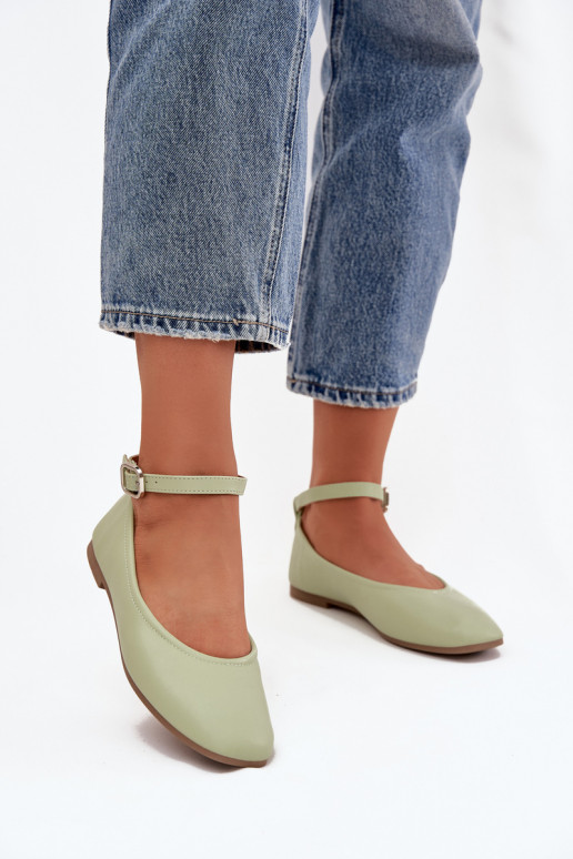 Women's Ballerinas With Strap And Clasp Green Janelor