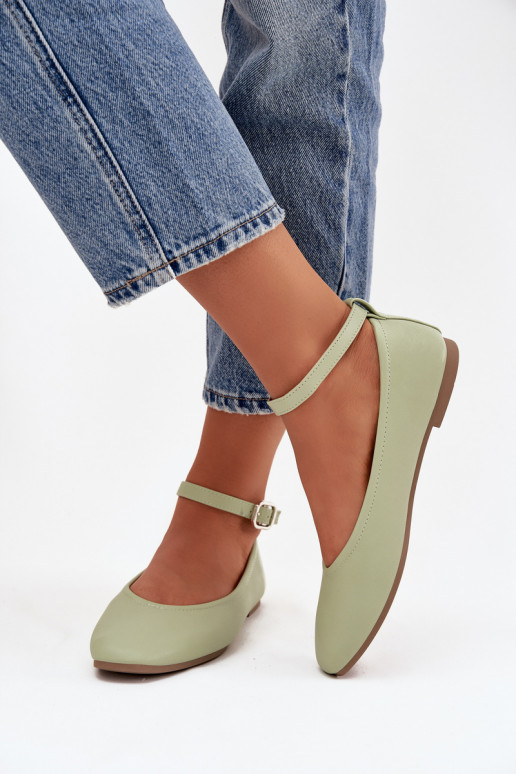 Women's Ballerinas With Strap And Clasp Green Janelor