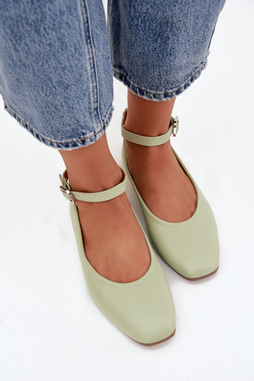 Women's Ballerinas With Strap And Clasp Green Janelor