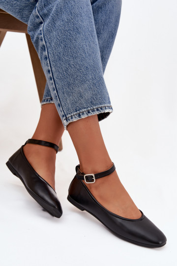 Women's Ballerinas With Strap And Clasp Black Janelor