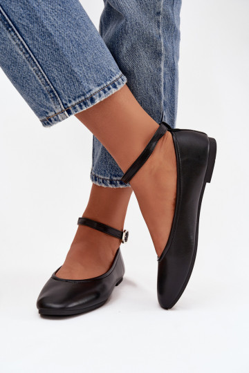 Women's Ballerinas With Strap And Clasp Black Janelor 2