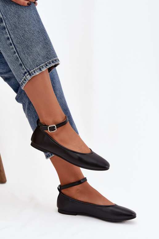 Baleriny DamskiewithPaskiem I Klamrą Czarne Janelor