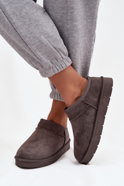 Śniegowce Damskie Ocieplane Futerkiem Ciemnoszare Serenne