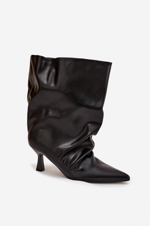Slip-on Women's Ankle Boots With Heel And Wrinkled Upper Black Inarisse
