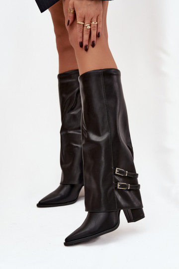 Women's Ankle Boots On Heels Turned Shaft Straps With Buckles Black Nirisa 2