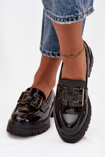 Women Leather Loafers with Decoration Black Ysandra