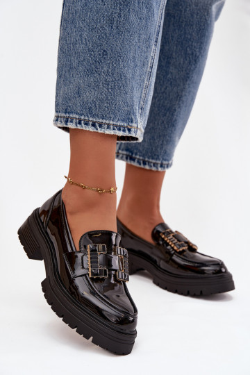 Women Leather Loafers with Decoration Black Ysandra 2