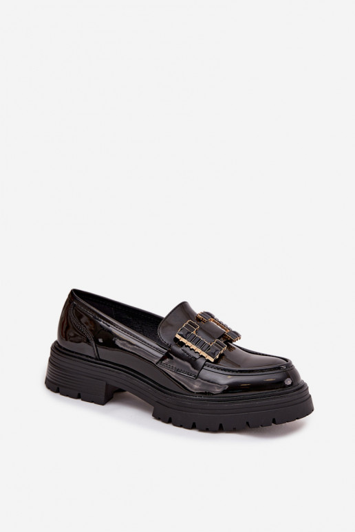 Women Leather Loafers with Decoration Black Ysandra