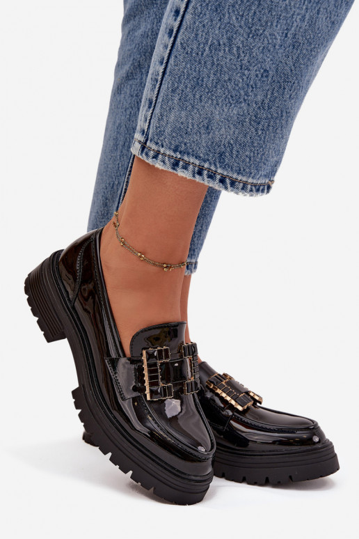 Women Leather Loafers with Decoration Black Ysandra