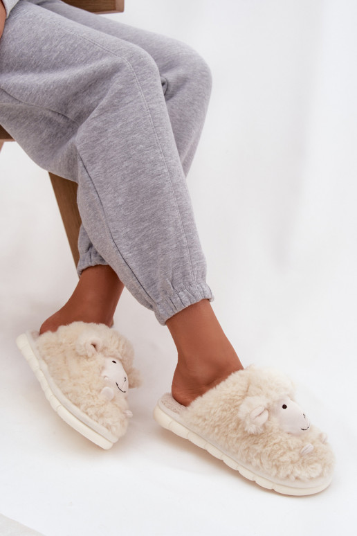Fur Ladies Slippers Sheep Beige Sylline
