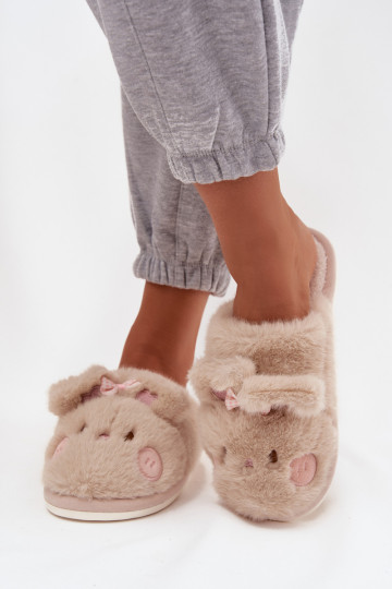 Furry Women's Slippers With Ears And Bow Beige Corayne 2