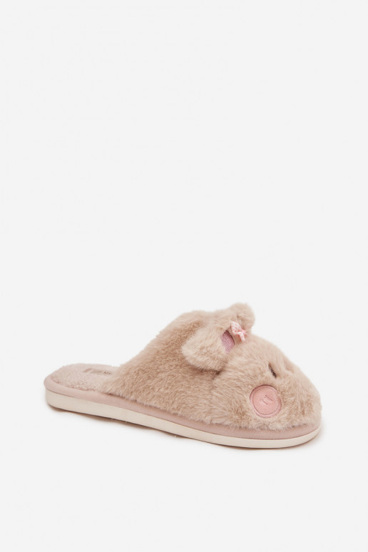 Furry Women's Slippers With Ears And Bow Beige Corayne