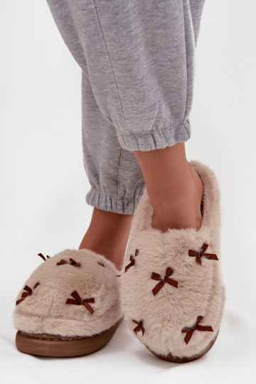 Furry Women's Slippers with Bows Beige Saviera 2