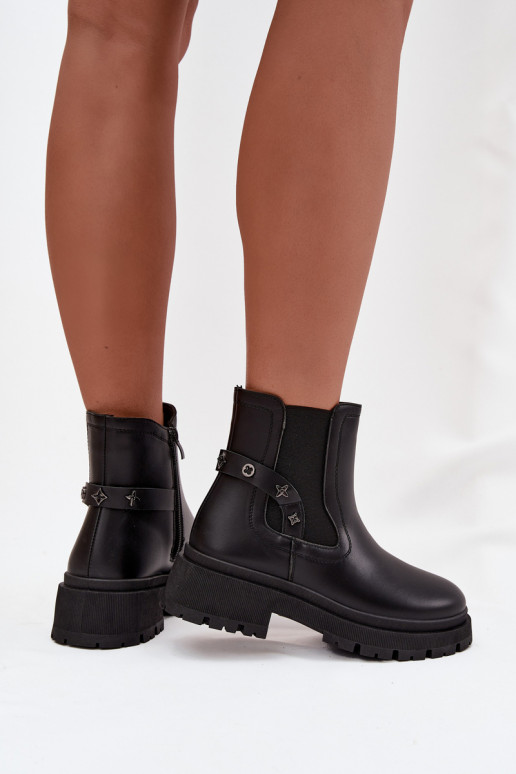 Boots ankle boots with zipper with decorative details insulated black Verisse