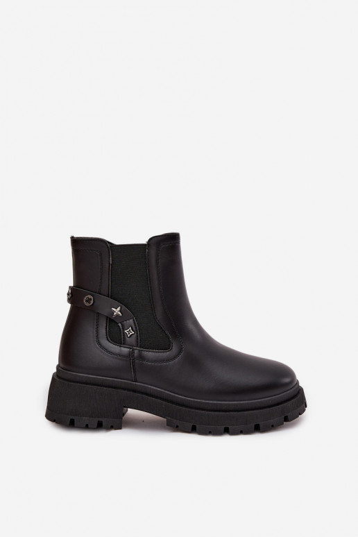 Botki Sztyblety Na ZamekwithOzdobnymi Detalami Ocieplane Czarne Verisse