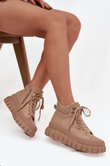 Women's Insulated Trapper Boots on Platform Camel Carenna