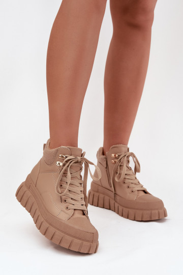 Women's Insulated Trapper Boots on Platform Camel Carenna 2