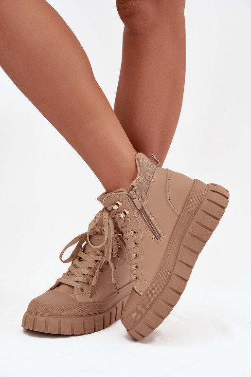 Women's Insulated Trapper Boots on Platform Camel Carenna