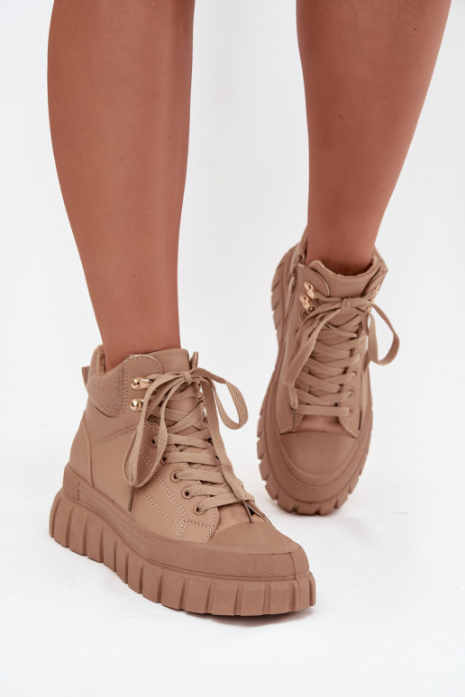 Damskie Ocieplane Botki Trapery Na Platformie Camel Carenna
