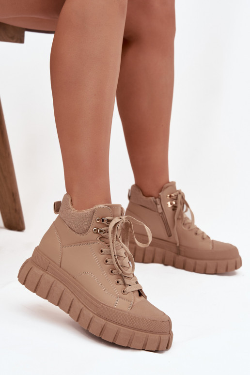 Women's Insulated Trapper Boots on Platform Camel Carenna