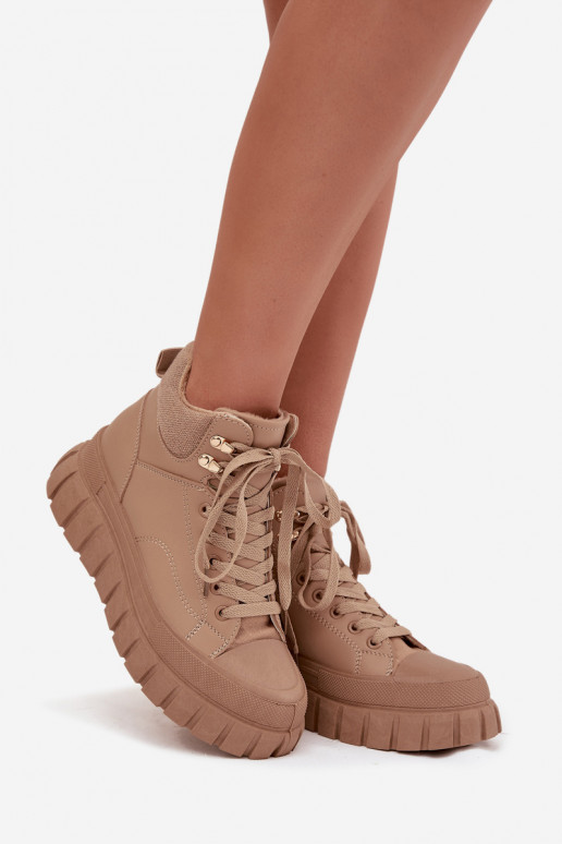 Women's Insulated Trapper Boots on Platform Camel Carenna