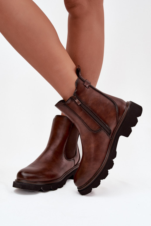 Women's winter ankle boots with zipper brown Rivelia