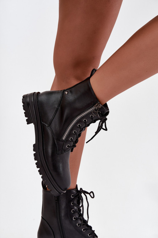 Botki Workery Damskie Ocieplane Czarne Ivonelle