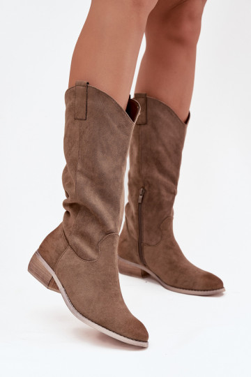 Cowboy Boots Low Heel Made Of Eco Suede Dark Beige Cherrie